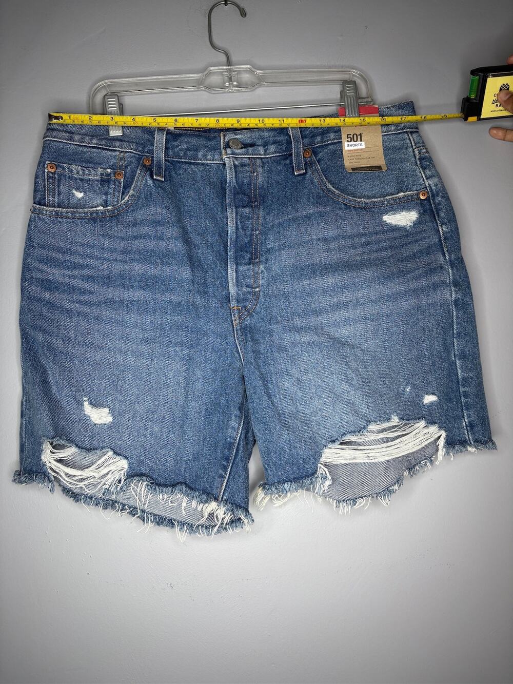Levis 501 Mens Denim Shorts 34 NWT Distressed Cut Off Button Fly Jean Jorts Blue
